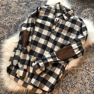 Gap Men Plaid Long Sleeve Collar Shirt Elbow Patch